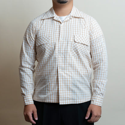 <Made To Order> GINGHAM CHECK OPEN COLLAR SHIRT BEIGE