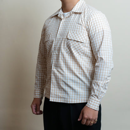 <Made To Order> GINGHAM CHECK OPEN COLLAR SHIRT BEIGE