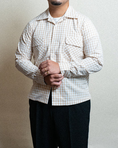 <Made To Order> GINGHAM CHECK OPEN COLLAR SHIRT BEIGE