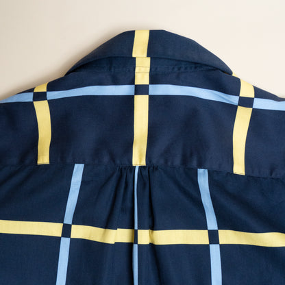 <Made To Order> COTTON PRINTED PLAIDS OPEN COLLAR SHIRT NAVY