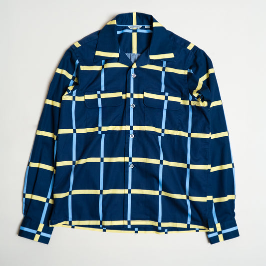 <Made To Order> COTTON PRINTED PLAIDS OPEN COLLAR SHIRT NAVY