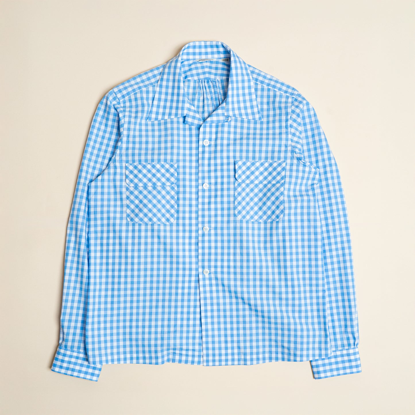 <Made To Order> GINGHAM CHECK OPEN COLLAR SHIRT SAX BLUE