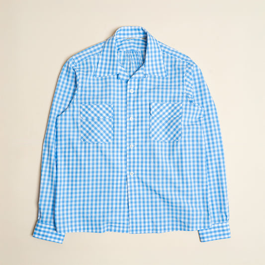 <Made To Order> GINGHAM CHECK OPEN COLLAR SHIRT SAX BLUE