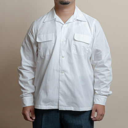 <Made To Order> COTTON BROADCLOTH OPEN COLLAR SHIRT WHITE