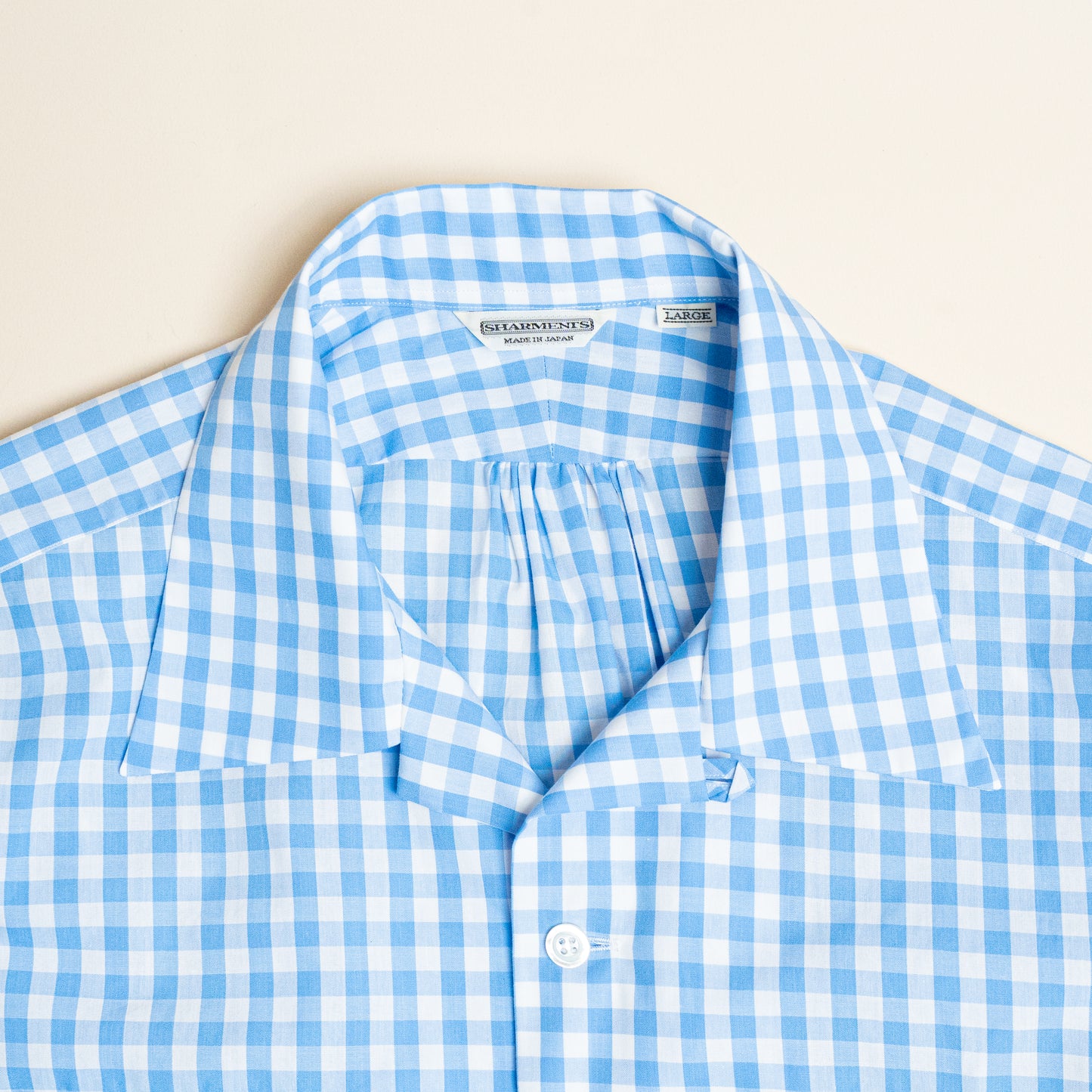 <Made To Order> GINGHAM CHECK OPEN COLLAR SHIRT SAX BLUE