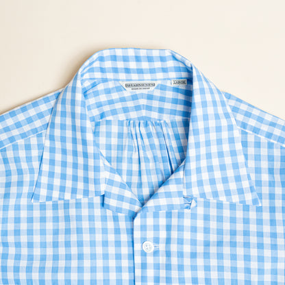 <Made To Order> GINGHAM CHECK OPEN COLLAR SHIRT SAX BLUE