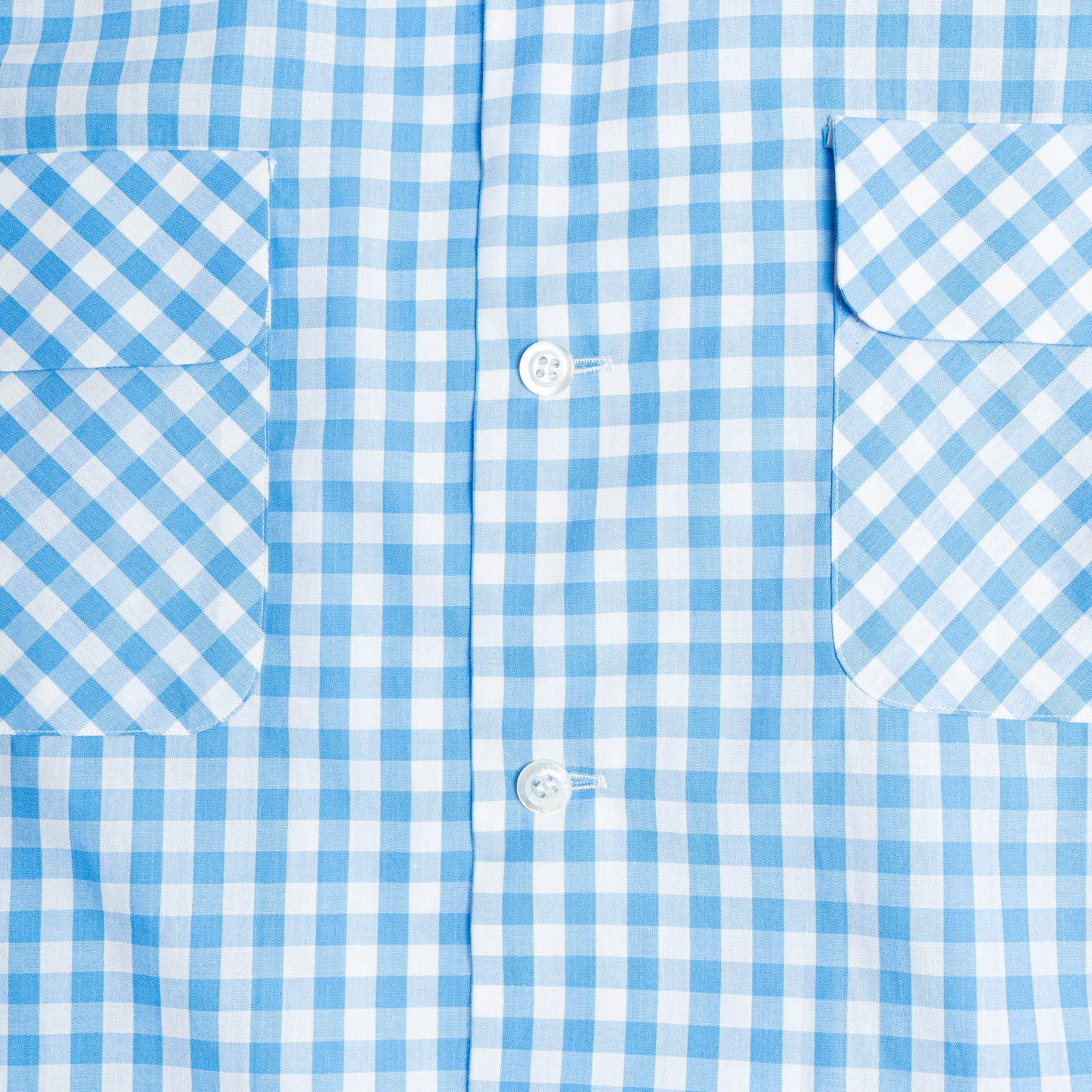 <Made To Order> GINGHAM CHECK OPEN COLLAR SHIRT SAX BLUE