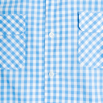 <Made To Order> GINGHAM CHECK OPEN COLLAR SHIRT SAX BLUE