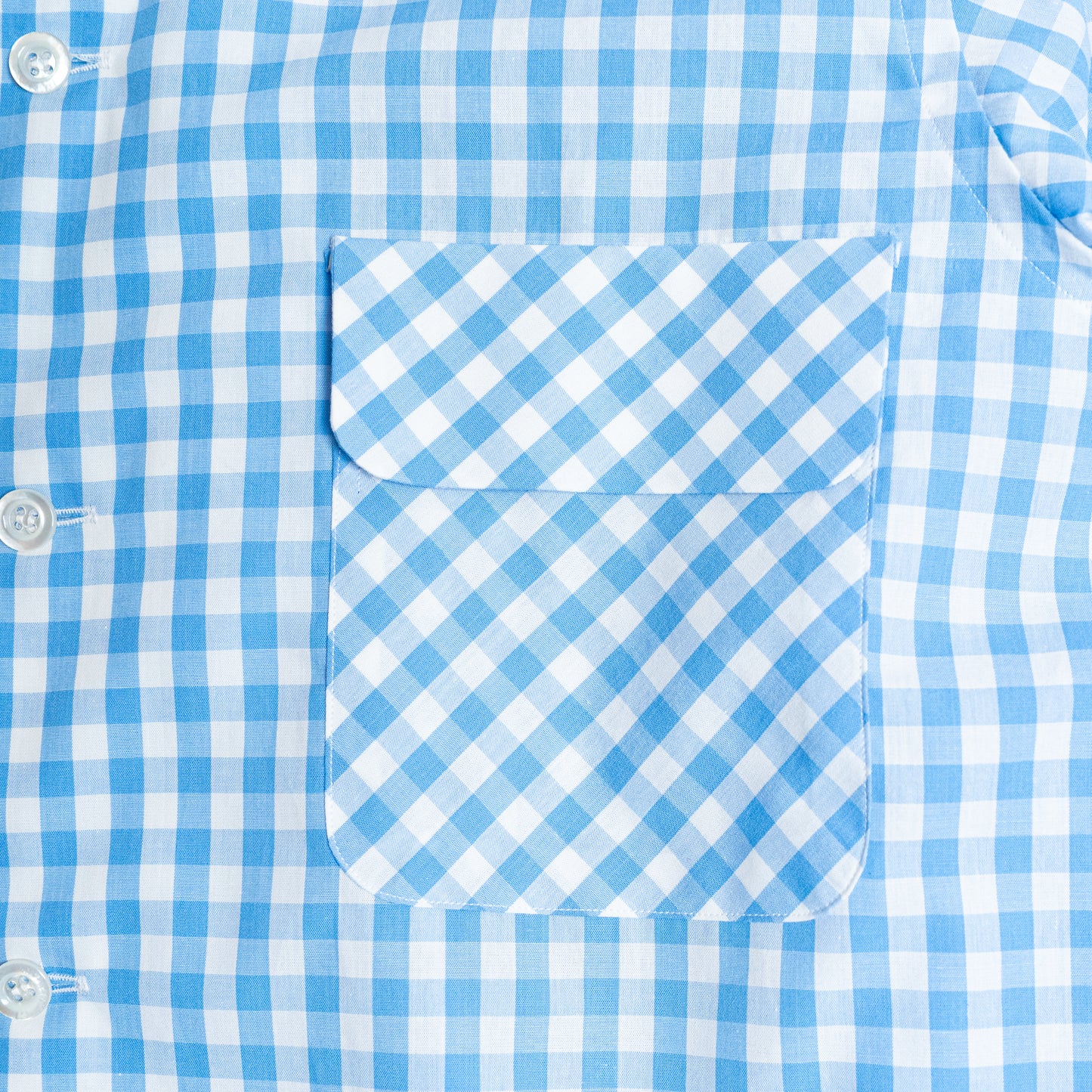<Made To Order> GINGHAM CHECK OPEN COLLAR SHIRT SAX BLUE