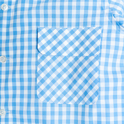 <Made To Order> GINGHAM CHECK OPEN COLLAR SHIRT SAX BLUE