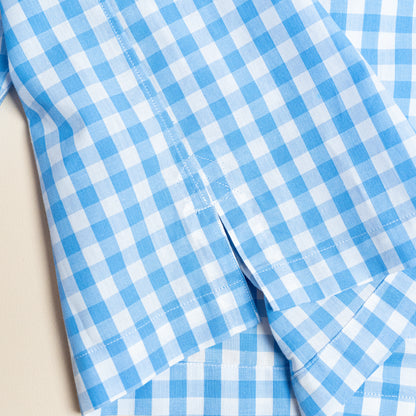 <Made To Order> GINGHAM CHECK OPEN COLLAR SHIRT SAX BLUE