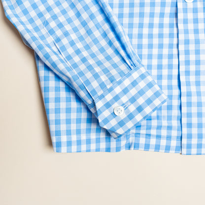 <Made To Order> GINGHAM CHECK OPEN COLLAR SHIRT SAX BLUE