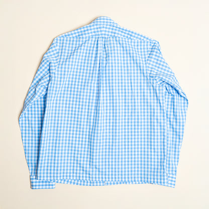 <Made To Order> GINGHAM CHECK OPEN COLLAR SHIRT SAX BLUE