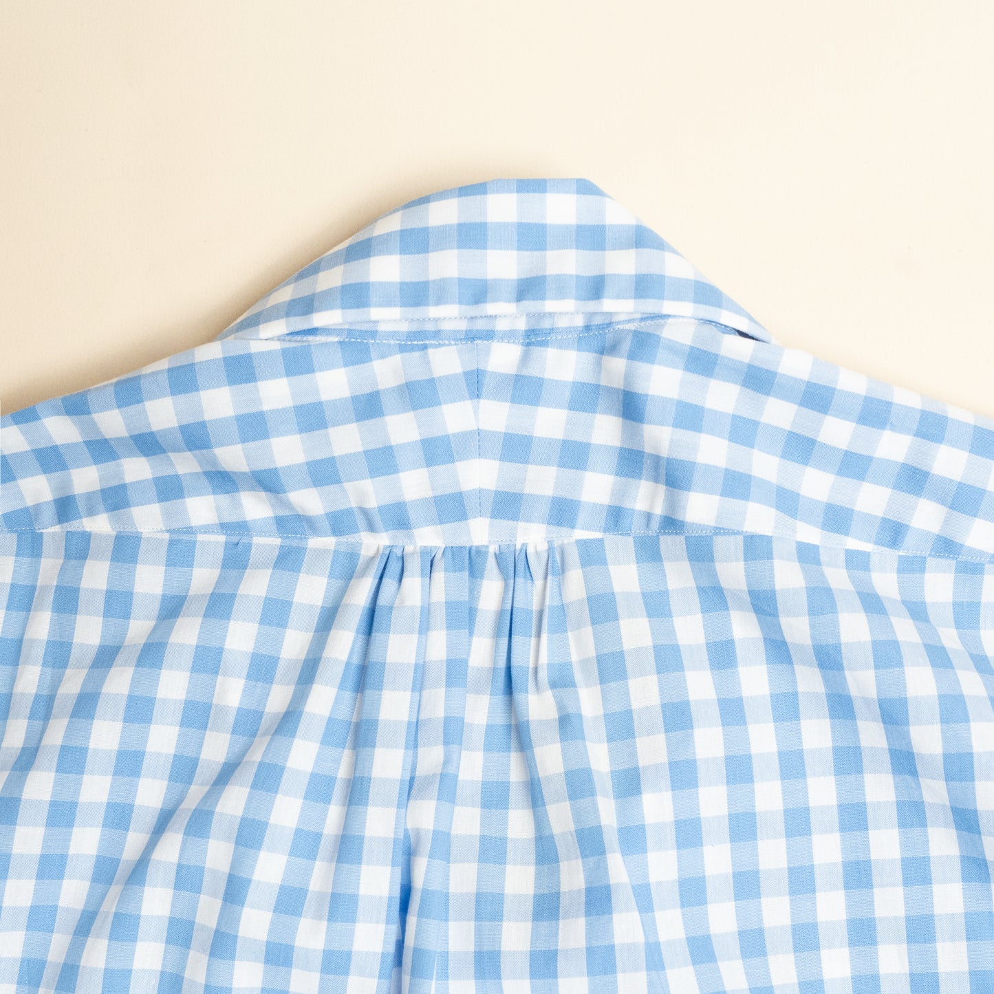<Made To Order> GINGHAM CHECK OPEN COLLAR SHIRT SAX BLUE