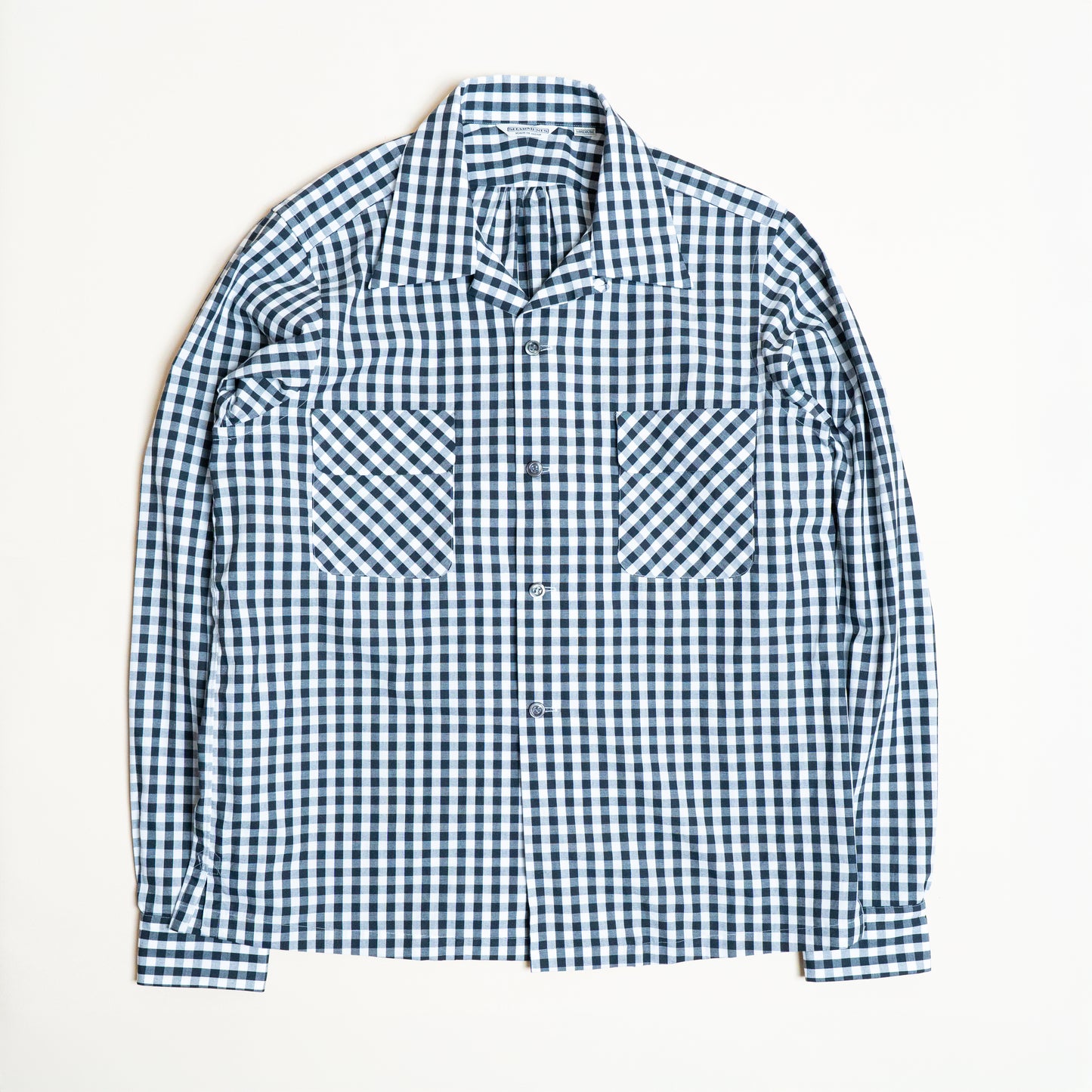 <Made To Order> GINGHAM CHECK OPEN COLLAR SHIRT BLACK
