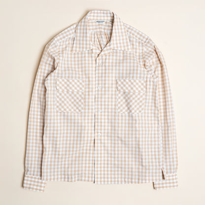 <Made To Order> GINGHAM CHECK OPEN COLLAR SHIRT BEIGE