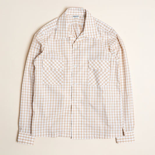 <Made To Order> GINGHAM CHECK OPEN COLLAR SHIRT BEIGE