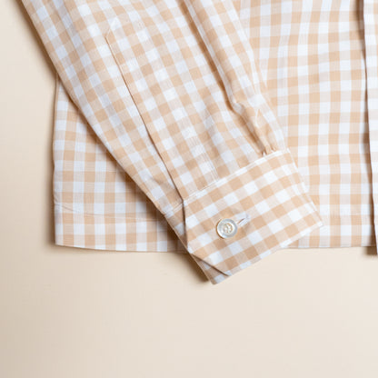 <Made To Order> GINGHAM CHECK OPEN COLLAR SHIRT BEIGE