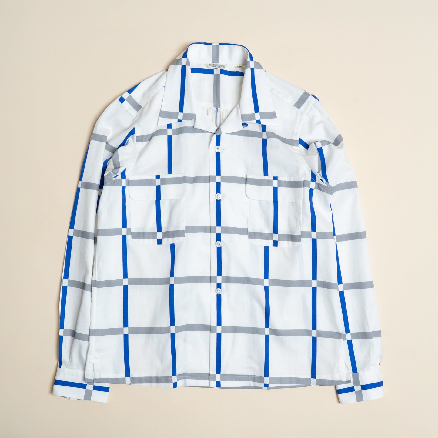 <Made To Order> COTTON PRINTED PLAIDS OPEN COLLAR SHIRT WHITE