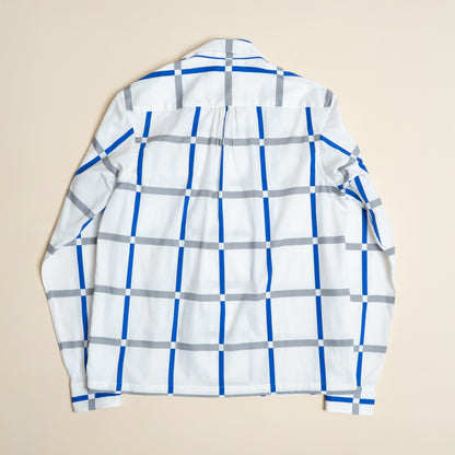 <Made To Order> COTTON PRINTED PLAIDS OPEN COLLAR SHIRT WHITE