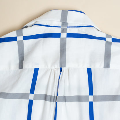<Made To Order> COTTON PRINTED PLAIDS OPEN COLLAR SHIRT WHITE
