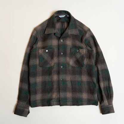 <Made To Order> OPEN COLLAR SHADOW PLAID WOOL SHIRT