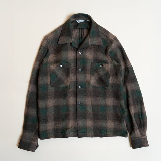 <Made To Order> OPEN COLLAR SHADOW PLAID WOOL SHIRT