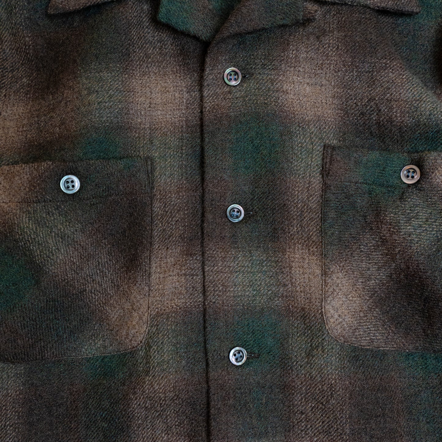 <Made To Order> OPEN COLLAR SHADOW PLAID WOOL SHIRT