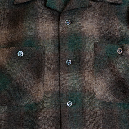 <Made To Order> OPEN COLLAR SHADOW PLAID WOOL SHIRT