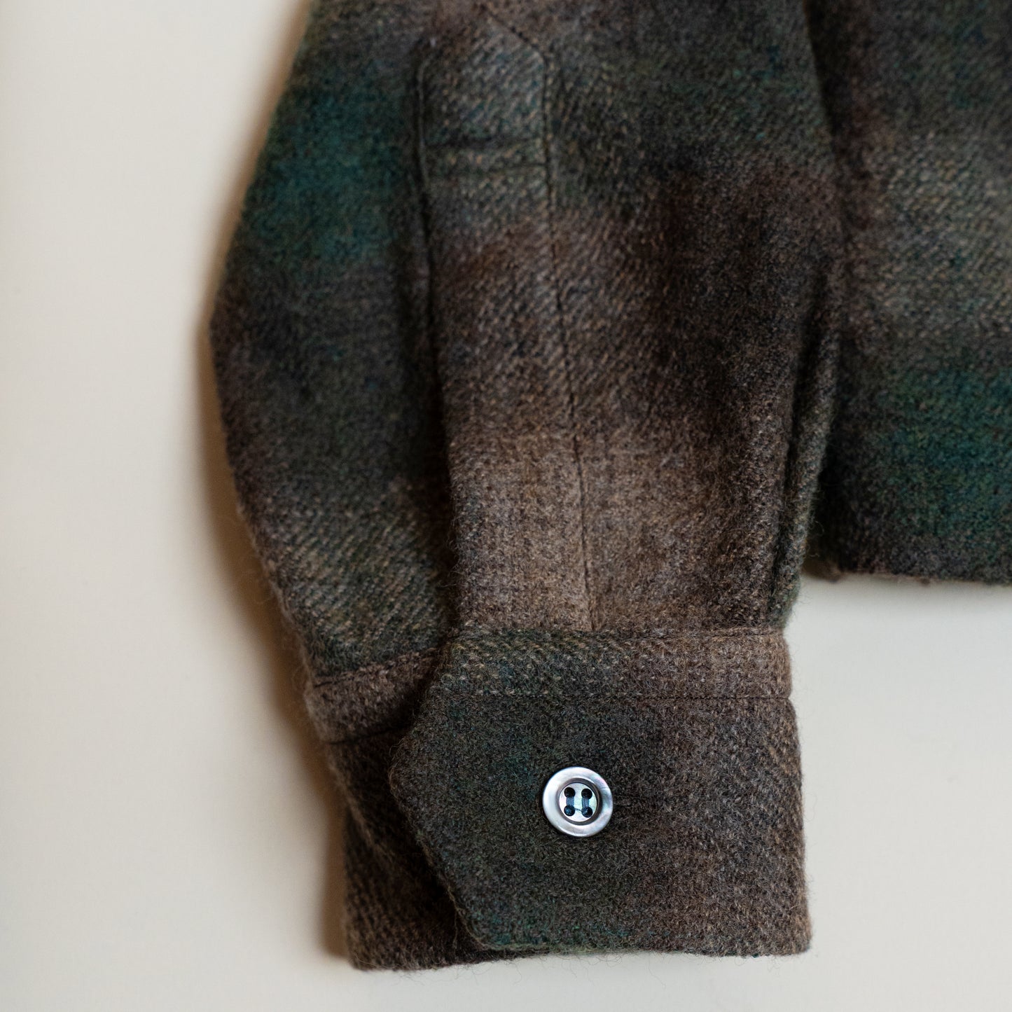 <Made To Order> OPEN COLLAR SHADOW PLAID WOOL SHIRT