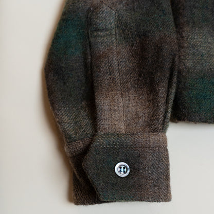 <Made To Order> OPEN COLLAR SHADOW PLAID WOOL SHIRT