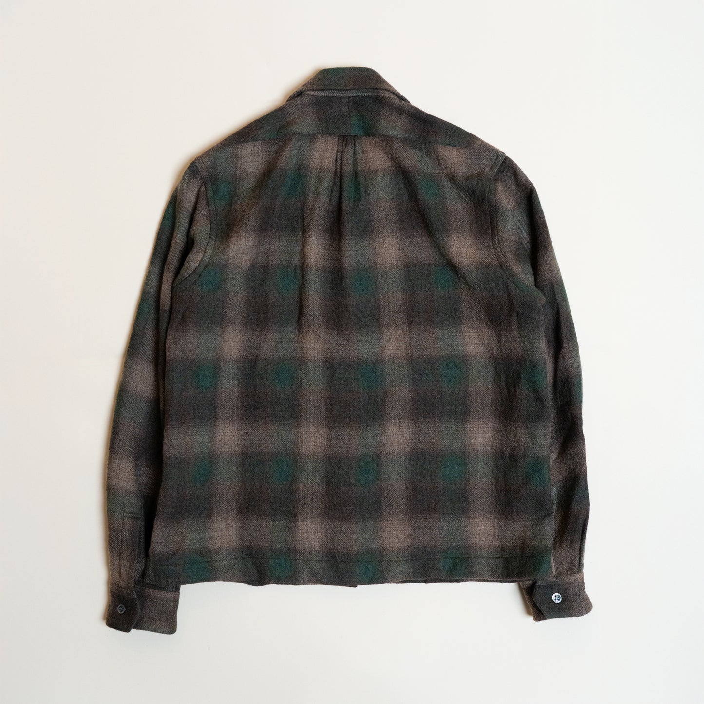 <Made To Order> OPEN COLLAR SHADOW PLAID WOOL SHIRT