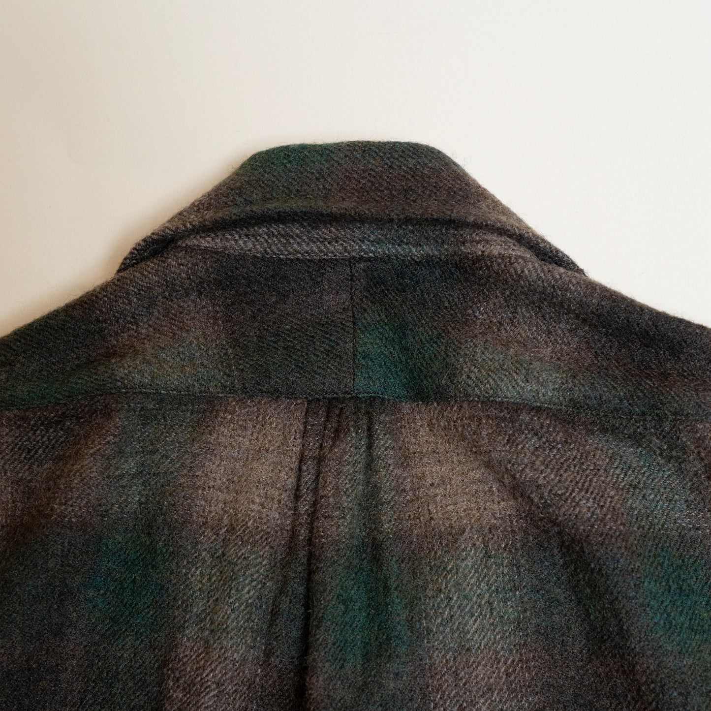 <Made To Order> OPEN COLLAR SHADOW PLAID WOOL SHIRT