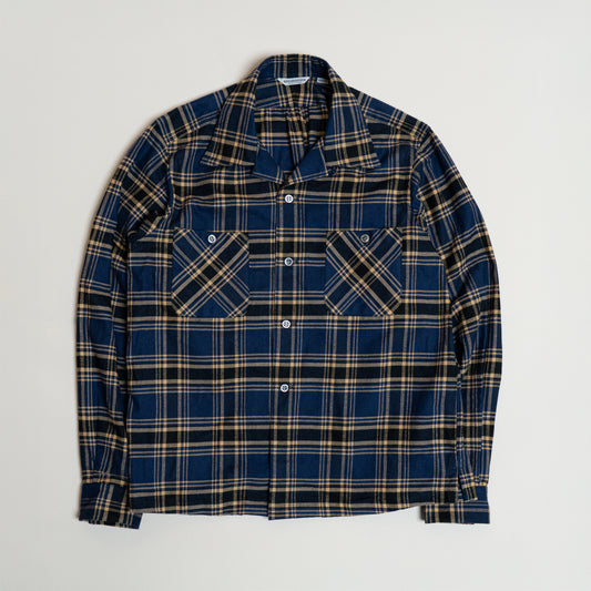 <Made To Order> COTTON FLANNEL PLAID OPEN COLLAR SHIRT