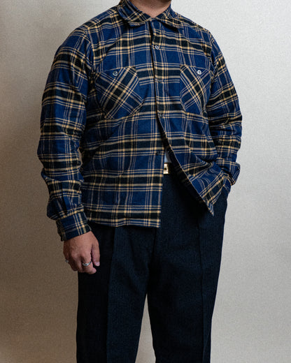 <Made To Order> COTTON FLANNEL PLAID OPEN COLLAR SHIRT