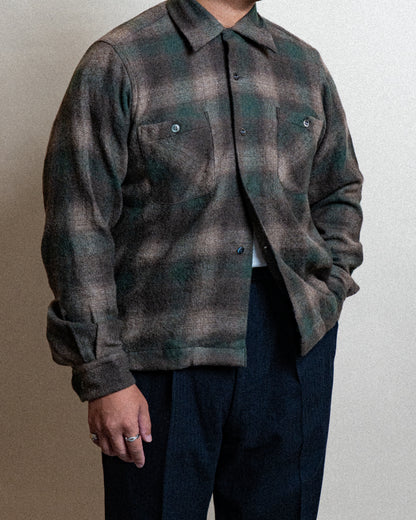 <Made To Order> OPEN COLLAR SHADOW PLAID WOOL SHIRT