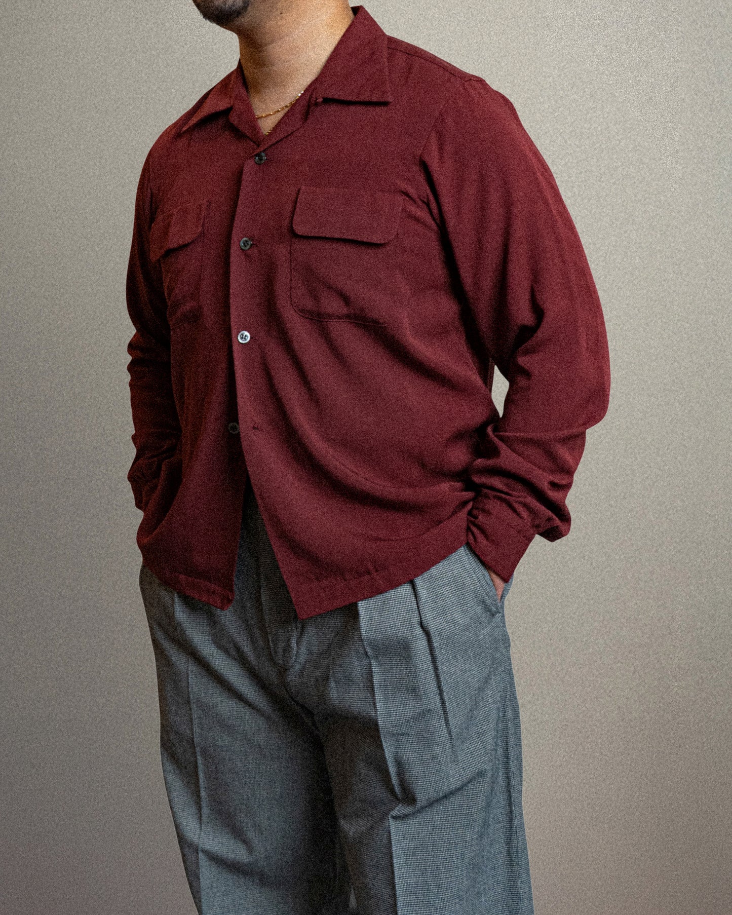 <Made To Order>WASHABLE RAYON SPORT SHIRT BURGUNDY L/S