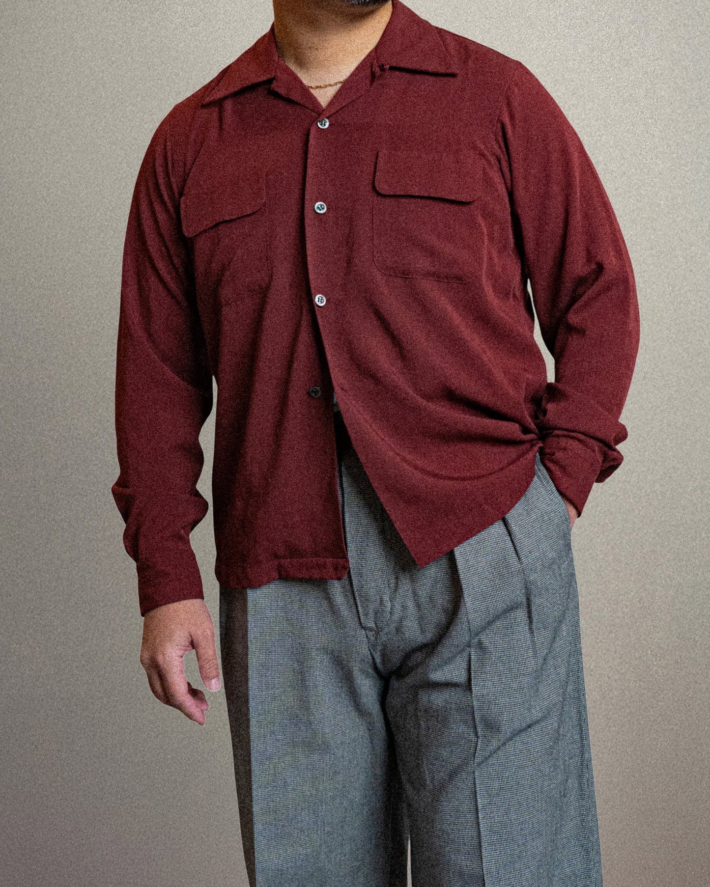 <Made To Order>WASHABLE RAYON SPORT SHIRT BURGUNDY L/S