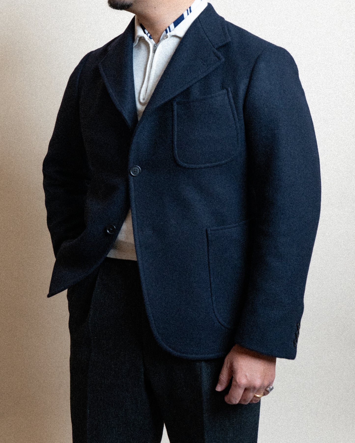 <Made To Order＞ SIGNATURE SACK JACKET "MELTON WOOL & CASHMERE" NAVY