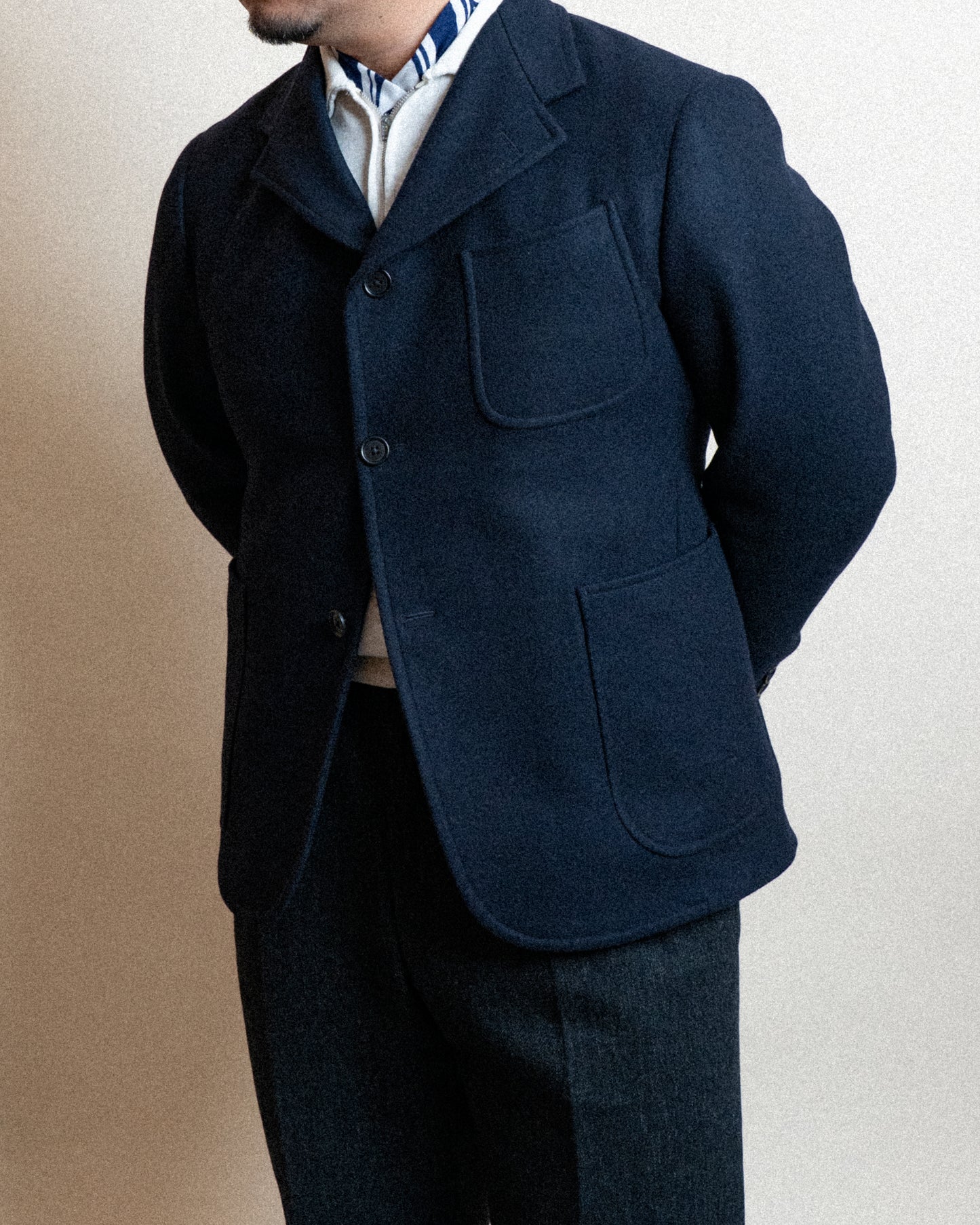 <Made To Order＞ SIGNATURE SACK JACKET "MELTON WOOL & CASHMERE" NAVY