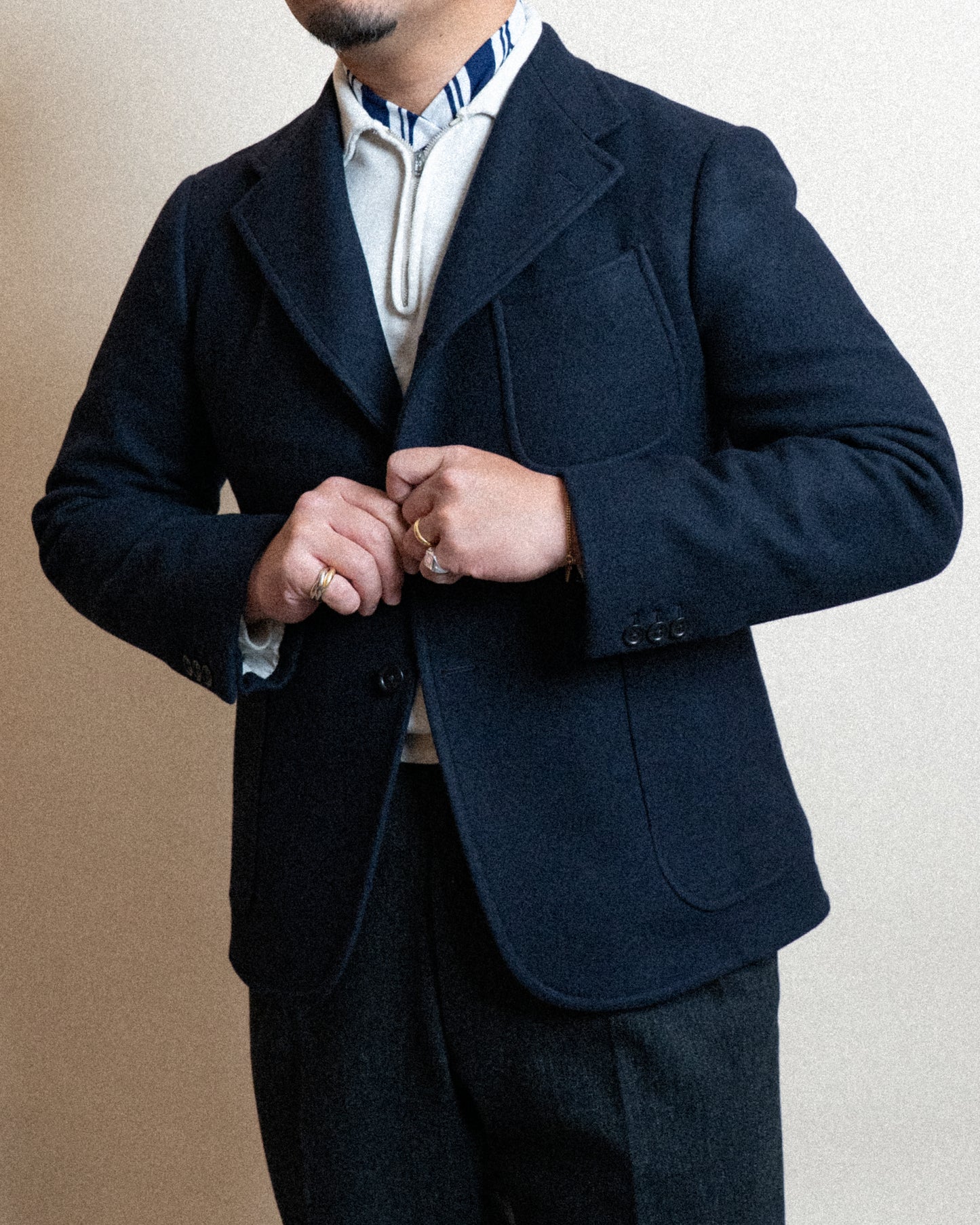 <Made To Order＞ SIGNATURE SACK JACKET "MELTON WOOL & CASHMERE" NAVY