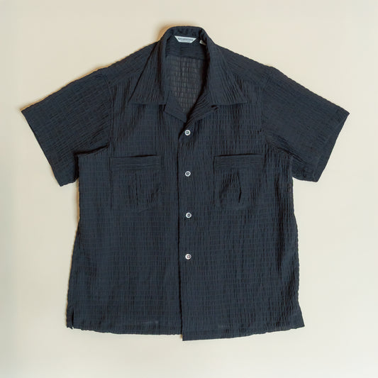 <Made To Order> CRASHED OPEN COLLAR  SHEER SHIRT S/S BLACK