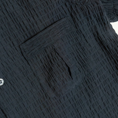 <Made To Order> CRASHED OPEN COLLAR SHEER SHIRT L/S BLACK