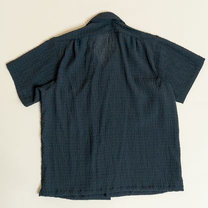 <Made To Order> CRASHED OPEN COLLAR  SHEER SHIRT S/S BLACK