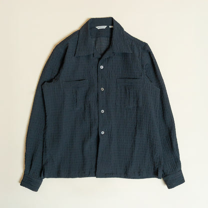 <Made To Order> CRASHED OPEN COLLAR SHEER SHIRT L/S BLACK