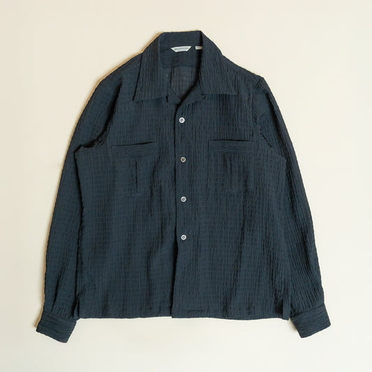 <Made To Order> CRASHED OPEN COLLAR SHEER SHIRT L/S BLACK