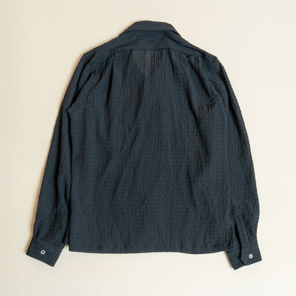 <Made To Order> CRASHED OPEN COLLAR SHEER SHIRT L/S BLACK