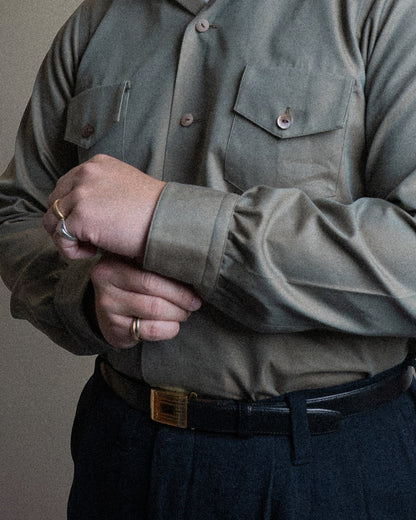<Made To Order> COTTON GABARDINE OPEN COLLAR SHIRT